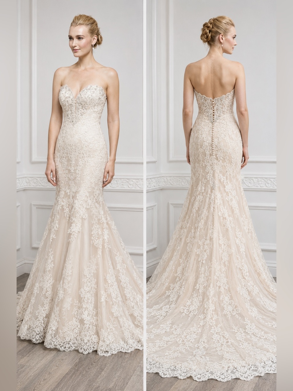 Kenneth Winston Private Label Strapless Lace Mermaid Wedding Dress Size 8